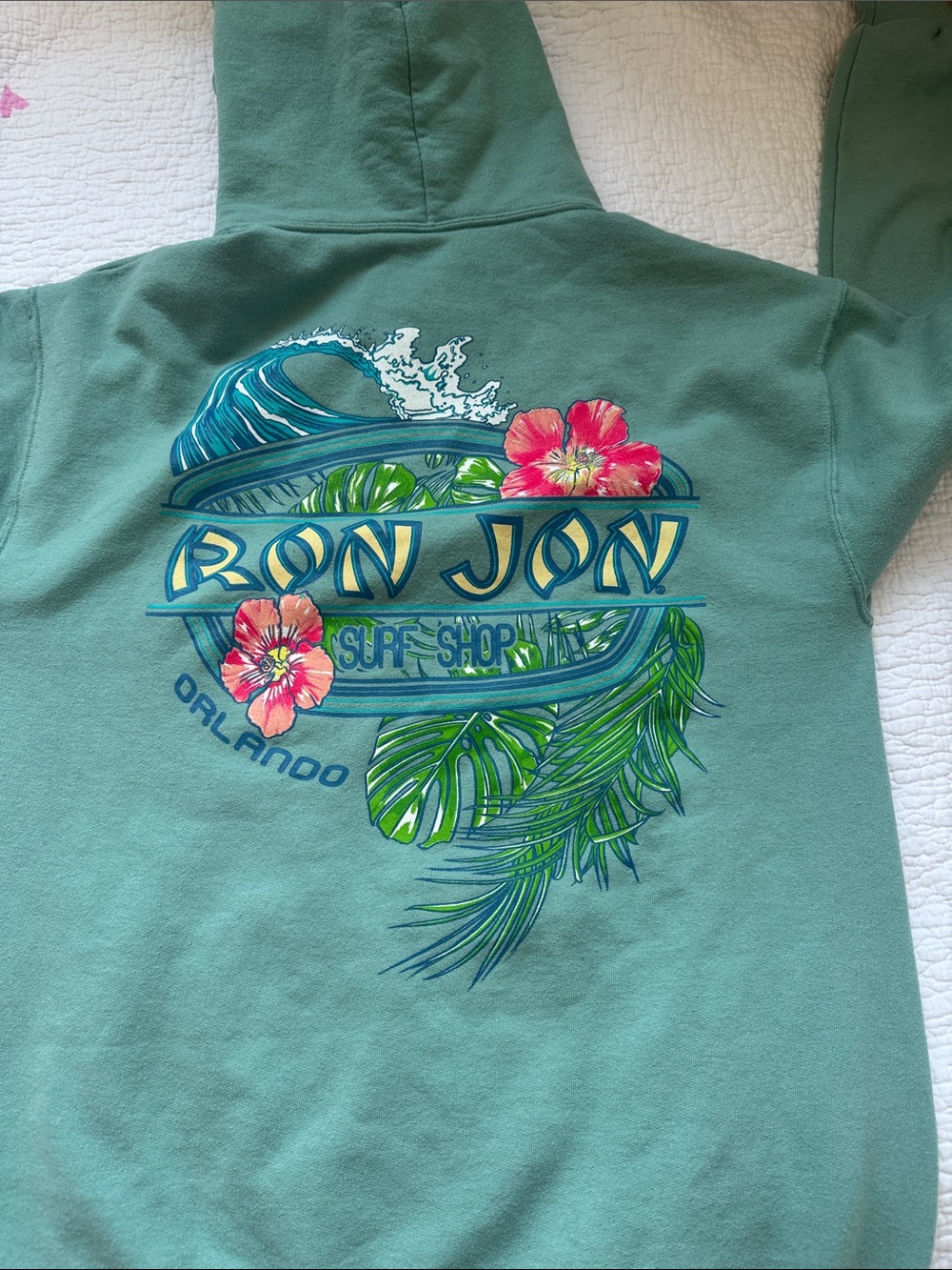 Ron Jon Orlando Green Hoodie with Floral Logo - Picture 2 of 2